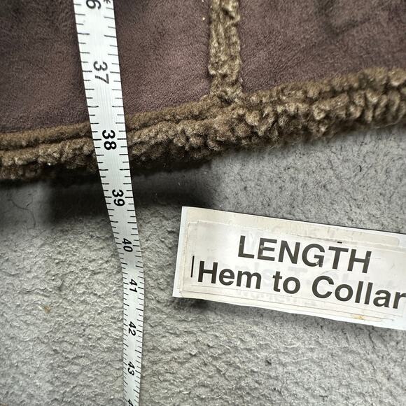 LL Bean BCT4 Faux Shearling Sherpa Long Coat Womens Large Brown Button - Picture 5 of 10
